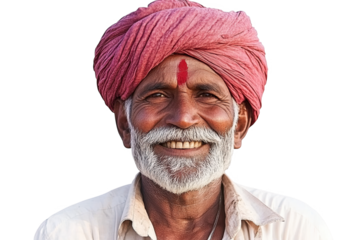 A Smiling Portrait of a Traditional Elderly Man Dressed in Vibrant Attire, Exuding Wisdom and Warmth  isolated on transparent background 