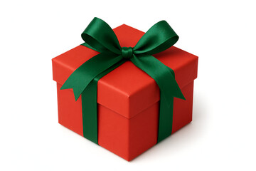 Obraz premium Red gift box with green ribbon isolated on white background