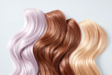 Fototapeta premium Three different colored hair strands are shown