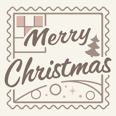 Merry Christmas Decorative Square with Tree and Geometric Elements