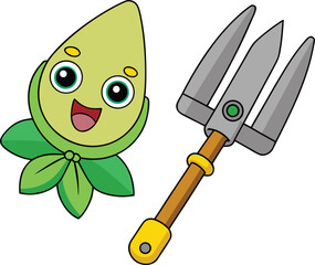 Vector art of a hand trowel and a garden fork.