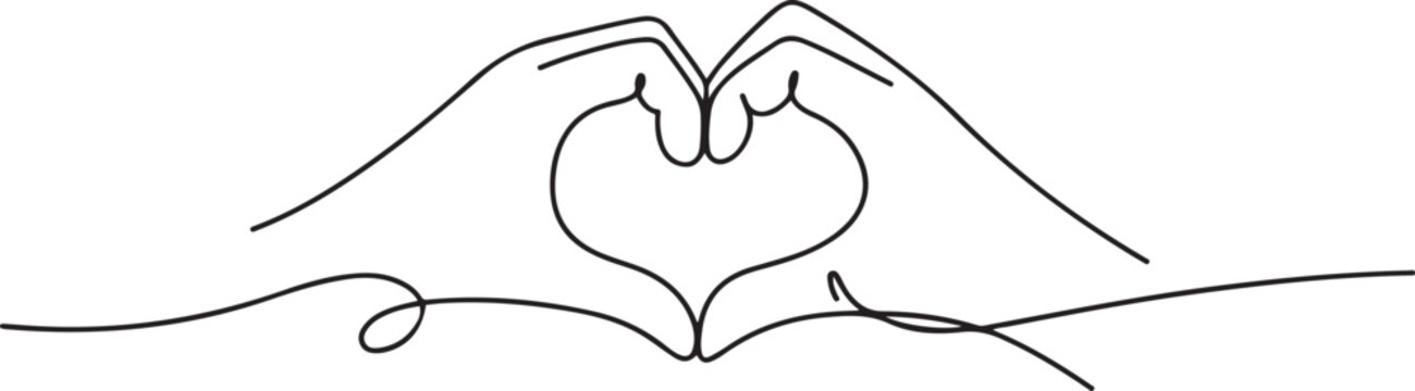 One continuous single line drawing of hand give love isolated. one line Icon drawing with white background