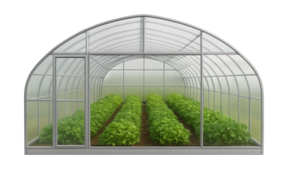 Large greenhouse with a high tunnel design, ideal for community gardening initiatives.