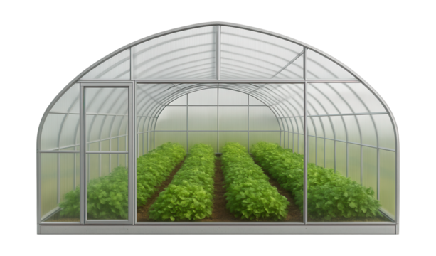 Large greenhouse with a high tunnel design, ideal for community gardening initiatives.