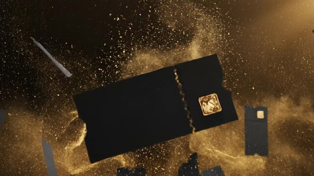 Luxury black voucher template exploding gold particles dynamic discount coupon promotion