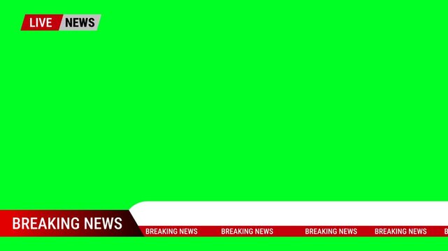 Dynamic breaking news broadcast animation, on the green screen for news video editing.4k video.