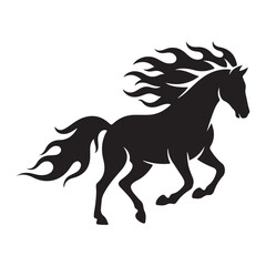 Black Horse Silhouette Running with Flame-like Mane and Tail Design