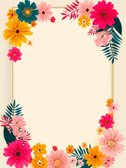 Obraz premium Vibrant Floral Frame with Blank Space and Tropical Leaves made with generative AI