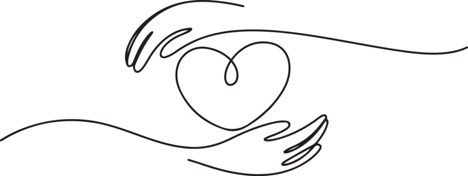 hands embracing heart with love vector illustrator, continuous one line drawing of hug love symbol. one line Icon drawing with white background