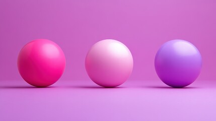 Three spheres in pink, purple, and white colors are arranged against a purple background, creating a vibrant and abstract composition.