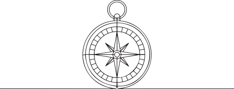 One continuous single line of compass for navigation isolated. one line Icon drawing with white background