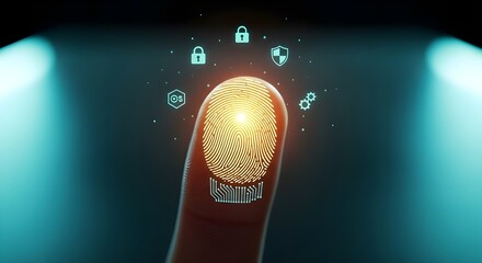 Inicio de sesión de empresario con tecnología de escaneo de huellas dactilares.
 huella digital para identificar el concepto de sistema de seguridad personal