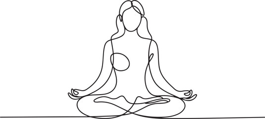 Yoga woman one continuous line drawing minimalist, vector hand drawn lotus pose. one line Icon drawing with white background