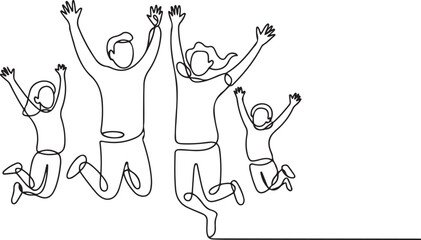 Happy Family Jumping One Line Drawing for Wellness Brand. one line Icon drawing with white background