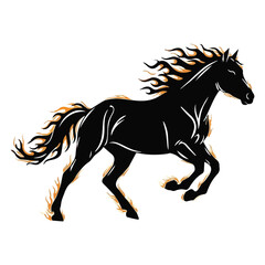 Stylized Black Horse Silhouette Galloping with Fiery Mane and Tail