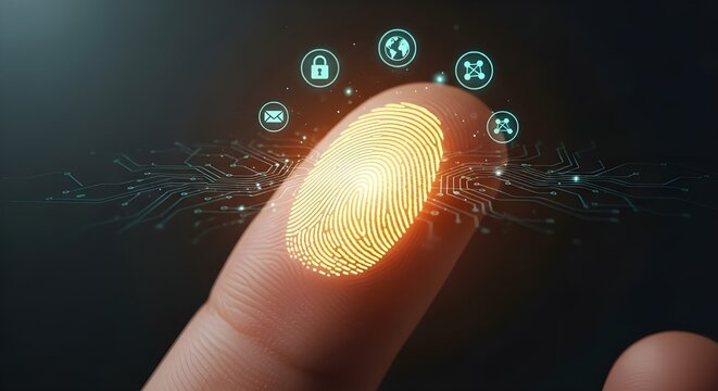 Inicio de sesi&oacute;n de empresario con tecnolog&iacute;a de escaneo de huellas dactilares.
 huella digital para identificar el concepto de sistema de seguridad personal