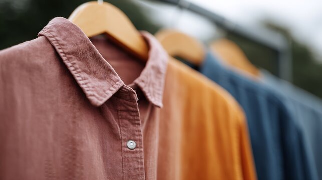 Three shirts hanging on a rack
