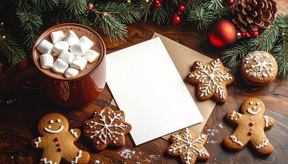 Christmas Cozy Scene with Hot Chocolate, Cookies, and Blank Card
