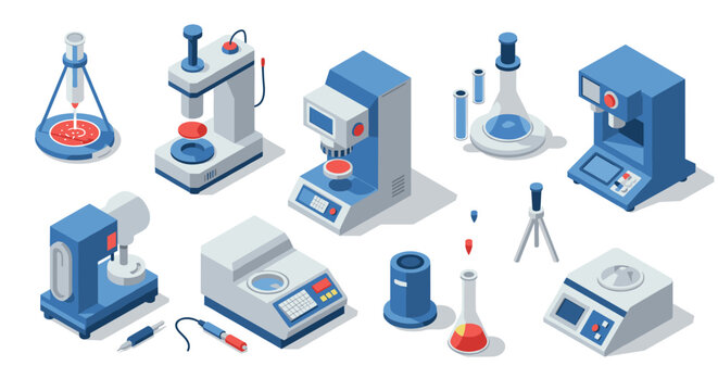 Isometric laboratory equipment icons with modern 3d design and scientific theme