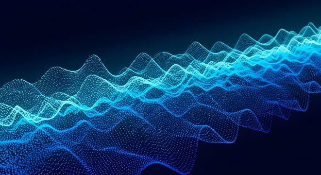 Flujo de ondas de part&iacute;culas digitales azules, fondo abstracto del ciberespacio digital