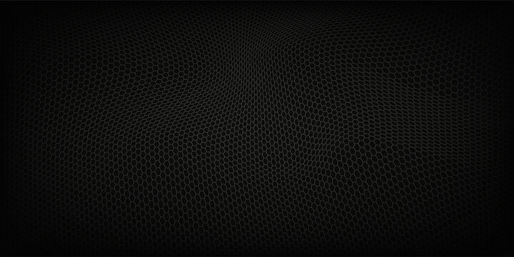 Perforated metal. Dark sheet plate with perforation holes, black metallic vector background. Illustration of pattern plate dark background carbon