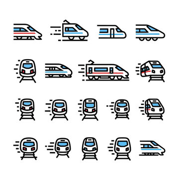 Collection of Modern High-Speed Train Icons with Sleek Designs.