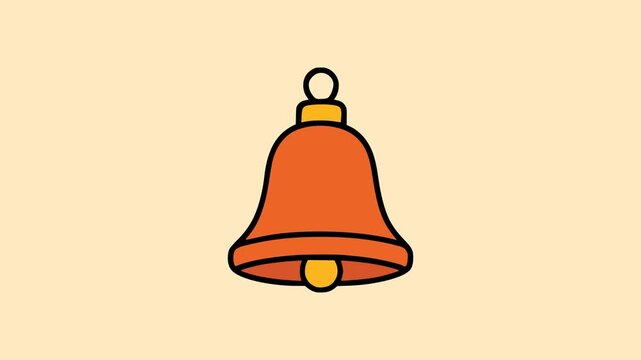 Flat style holiday bell animation with warm orange tones illustrating classic Christmas decoration element in simple modern design