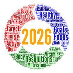 Healthy resolutions 2026 word cloud concept	