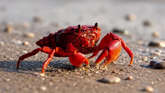 Underwater shot of a vibrant blue crab foraging amongst seagrass and coral formations, highlighting the rich biodiversity of its marine ecosystem. underwater habitat