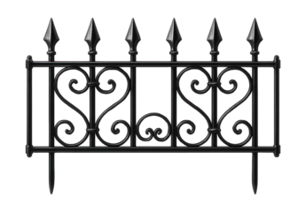 Charming decorative steel picket fence for flower beds in a historic townhouse garden.