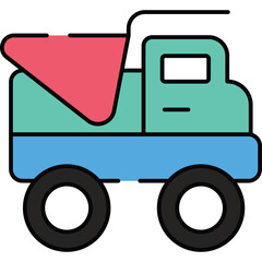 Cartoon Dump Truck With Pink Cargo Bed And Blue Chassis On A Transparent Background