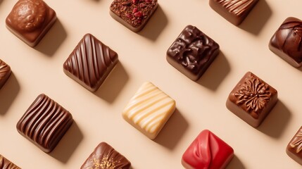 Chocolate pralines with sweets assortment, and dessert.