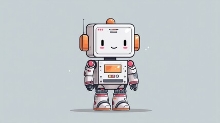 Cute Cartoon Robot AI technology Isolated.