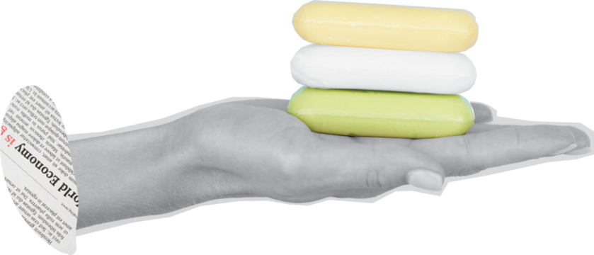 hand holding soap art collage