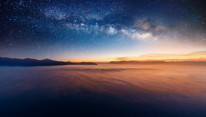 Fototapeta premium Sea Of Stars With Dark Blue And Orange Sky