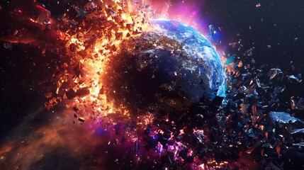 Earth explosion with Destruction Space background.