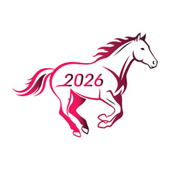 Stylized Pink Gradient Horse Silhouette with 2026 Year Numerals Vector
