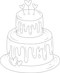 cute cake and peacock  coloring page for kids