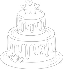 cute cake and peacock  coloring page for kids