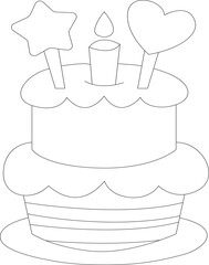 cute cake and peacock  coloring page for kids