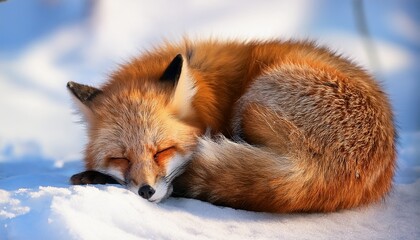 Japanese Red Fox Sleeping In The Snow