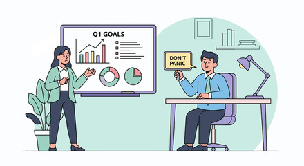 Fototapeta premium Employee presenting goals with HR manager holding 