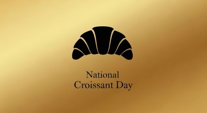 A minimalist graphic representing national croissant day with a black croissant silhouette on a golden background