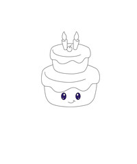 cute cake and peacock  coloring page for kids