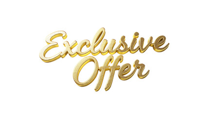 A shimmering golden, textured 3D text spells out 'Exclusive Offer' on a rich dark transparent background, perfect for promotions and special announcements. background removed