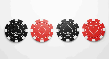Poker chips featuring suit symbols on a white background for casino games