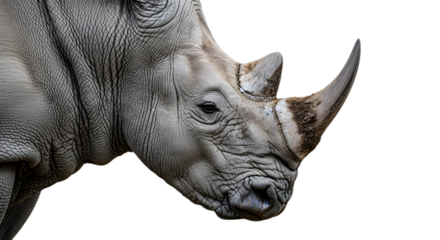 Close up of a rhino head on transparent background