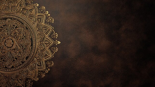 Gold mandala on brown textured background. - Powered by Adobe