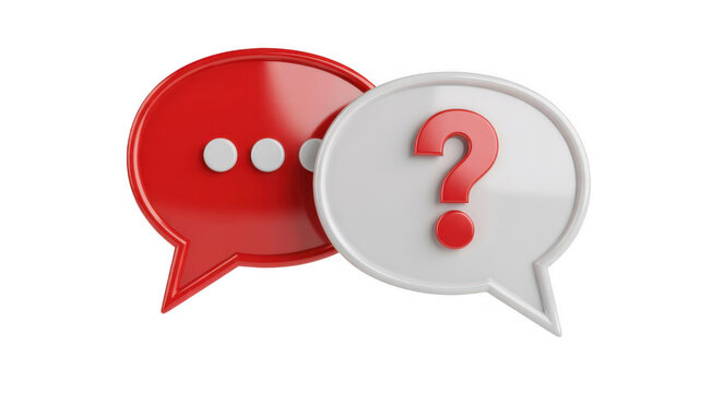 Red and white speech bubbles with question mark and dots isolated on a transparent background 1
