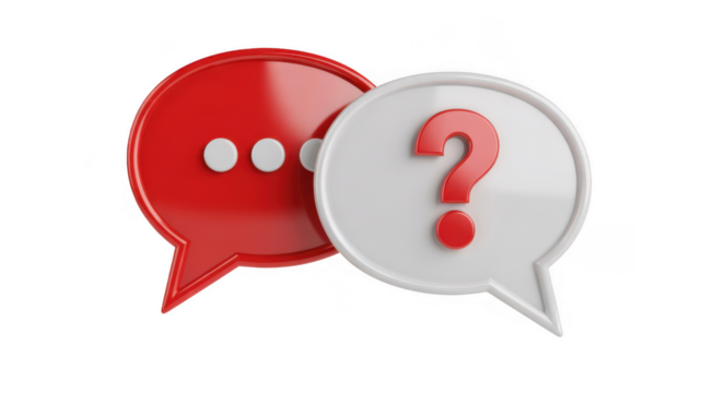 Red and white speech bubbles with question mark and dots isolated on a transparent background 1